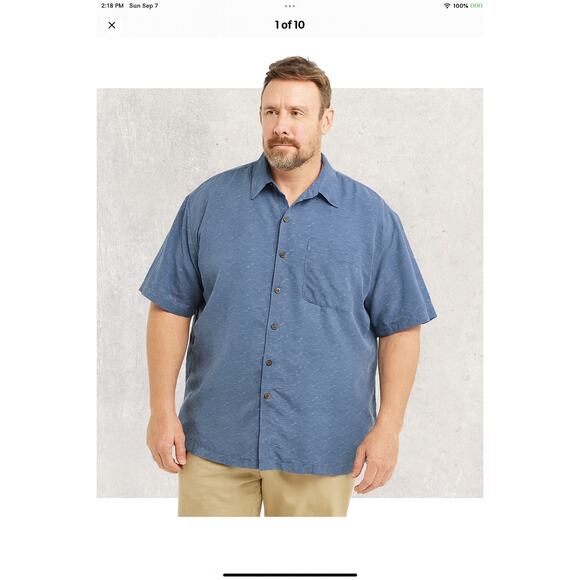 Caribbean Pure Silk Men’s 2X Blue Short Sleeve Button Shirt Relaxed Fit Casual - Picture 1 of 11